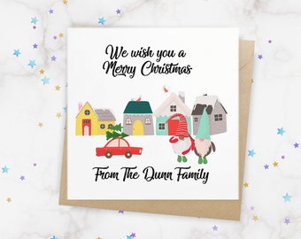 Personalised Family Christmas Card, Christmas Greeting Card, Gonk Christmas Card, Gnome Christmas Card