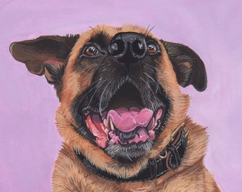 Custom Pet Portrait - Hand Painted, Gouache, Ready to Frame, Wall Art