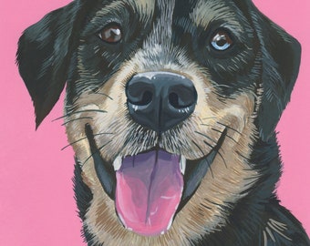 Custom Pet Portrait - Hand Painted, Gouache, Ready to Frame, Wall Art