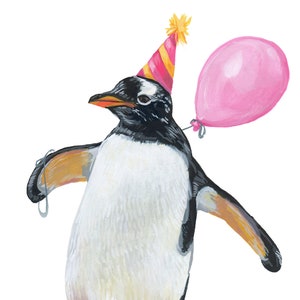 Hand-painted Gentoo Penguin, Digital Download, Art Print, Digital Print, Printable Birthday Card image 1