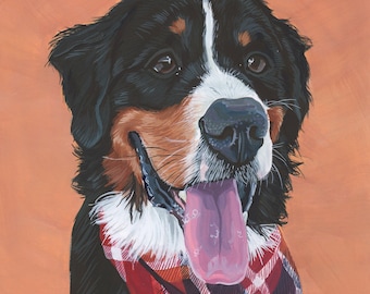 Custom Pet Portrait - Hand Painted, Gouache, Ready to Frame, Wall Art