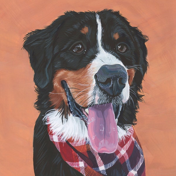 Custom Pet Portrait - Hand Painted, Gouache, Ready to Frame, Wall Art