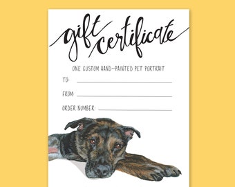 Gift Certificate for a Custom, Hand-Painted Pet Portrait - Gouache, Ready to Frame, Wall Art | Gift Card | Last minute gift!