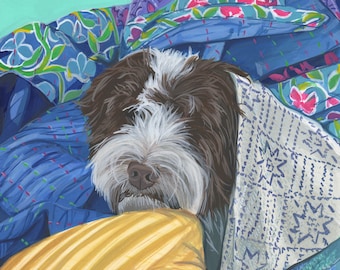 Custom Pet Portrait - Hand Painted, Gouache, Ready to Frame, Wall Art