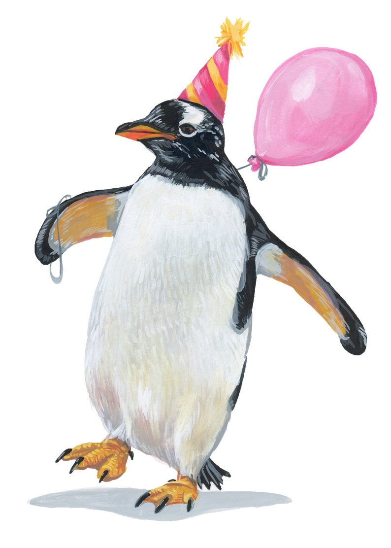 Hand-painted Gentoo Penguin, Digital Download, Art Print, Digital Print, Printable Birthday Card image 1