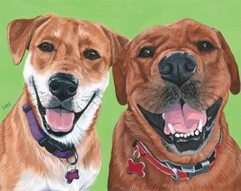 Custom Pet Portrait (Two Pets) - Hand Painted, Ready to Frame, Wall Art