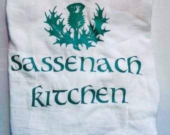 Sassenach Kitchen Towel Scottish Thistle Cotton Tea Towel Outlander Inspired Decor Jamie and Claire Fraser Gift Scotland Flower Dish Towel