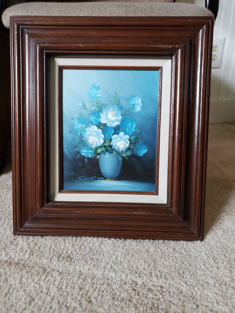 Original Robert Cox signed oil painting. Blue Flowers Blue