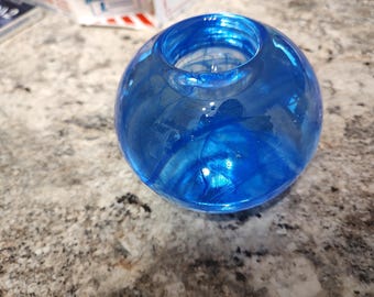 vtg kosta boda cool moon blue spherical hand blown glass candle holder art deco