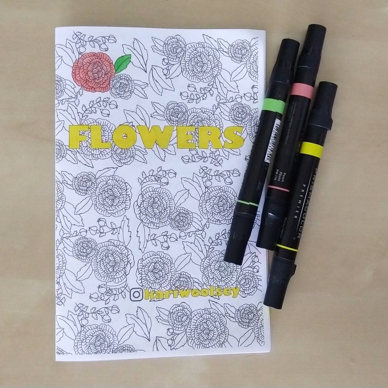 Download FLOWERS coloring book zine PDF Download | Etsy
