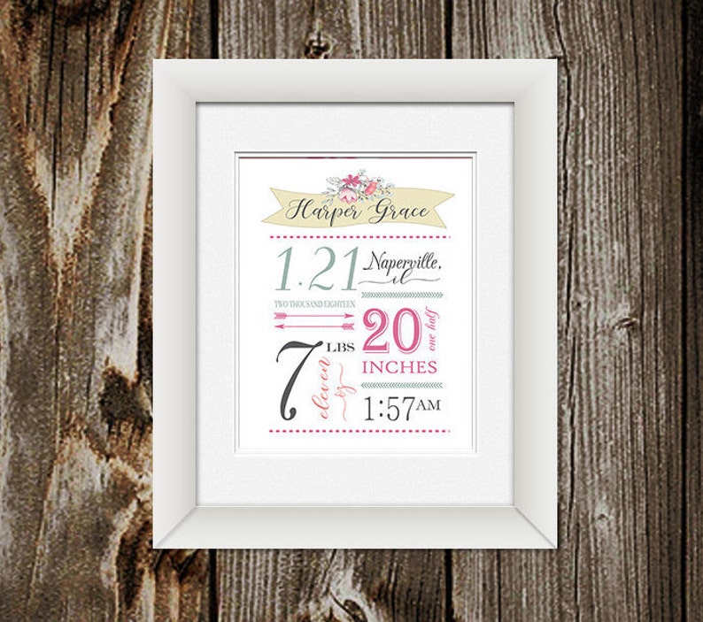 Birth Announcement Vintage Personalize Baby Gift Rustic Etsy