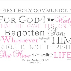 First Communion Gift - Personalized Christian Art - Customized for boy or girl with full name and date of Sacrament - FREE custom colors