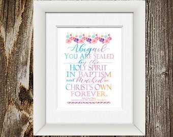 Baptism Gift - Christening Gift - Personalized Baptism Gift - Baptism gift for Godchild - Religious Art - Sealed by the Holy Spirit-FRAMED