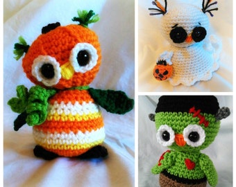 Set of 3 Pumpkin Patch Owls! CROCHET PATTERNS; PDF