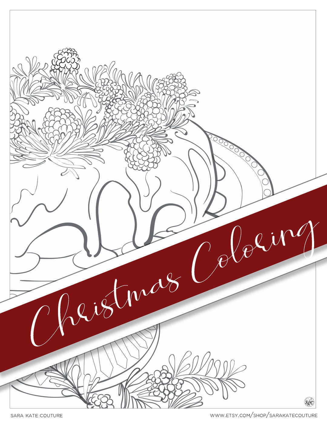 CHRISTMAS CAKE COLORING Page Coloring Page Dessert Coloring - Etsy