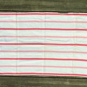 Vintage dish towel || Red, Pink White stripe || soft linen tea towel || simple vintage collectible