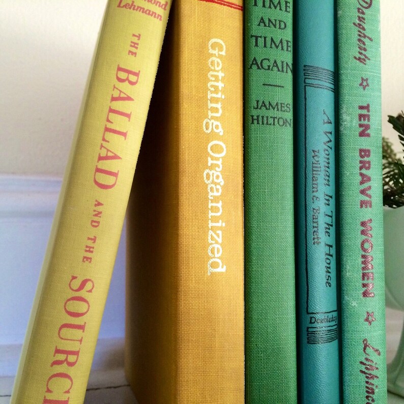 Decorative Vintage Book Set of Five Shabby Book Stack in Shades of