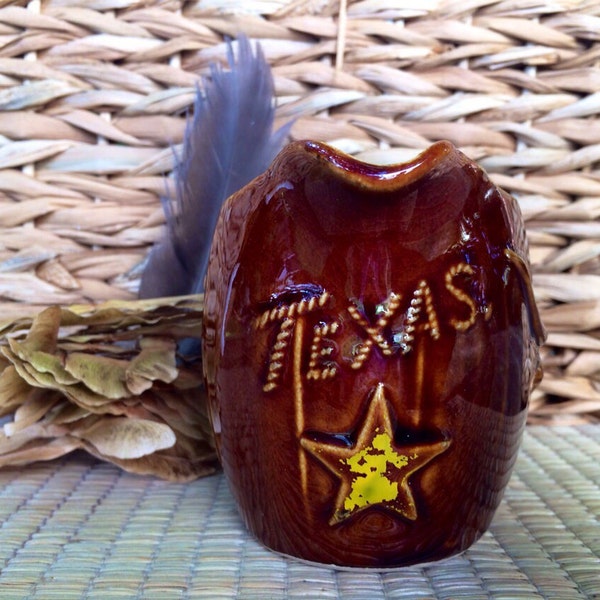 Texas Souvenir || Brown Dripware Creamer || Lovely Little Texas Lone Star Pitcher with Oil Rig, Texas Keepsake, Texas Staging Decor,