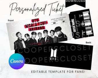 BTS Arirang World Tour 2026 Filmbiljettmall souvenir skz personlig gratisgåva anpassad