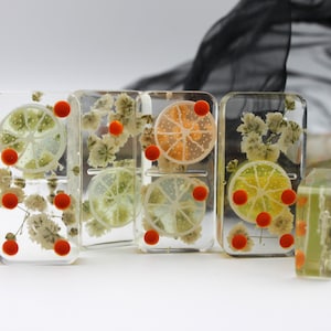 Handmade Resin Domino Set: Citrus & Floral Botanical Game