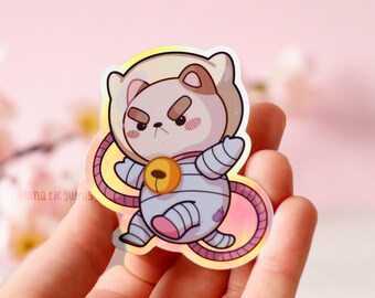 Puppycat in the space - astronaut inspired ! Cute and kawaii vinyl holographic sticker! Bee and puppycat fan art -waterproof sticker