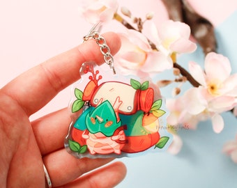 cute korok with backpack acrylic keychain - Epoxy front side - Cute keychain inspired by the game TOTK