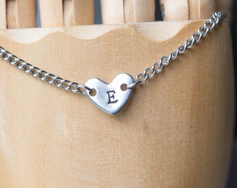 Personalised Initial Letter Number Heart Bracelet - hand stamped & 100% stainless steel