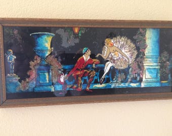 Vintage Art Deco Reverse Hand Painting Glass w/ Tinsel Foil Trim- Ballerina