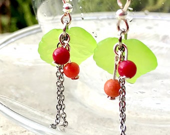 Red Berry & Leaf Dangle Earrings