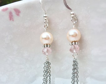 Rose Gold Glass Pearl Dangle Earrings