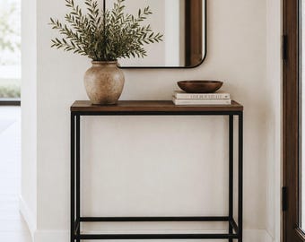 HANDMADE | Slender Accent Table | Narrow Steel + Wood Table (29x8x29.75")