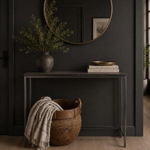 HANDMADE | Slender Open Front Console Table | Narrow Wood + Steel Entryway Table (40x8x29.75")