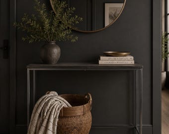 HANDMADE | Slender Open Front Console Table | Narrow Wood + Steel Entryway Table (40x8x29.75")