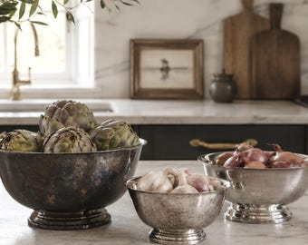 VINTAGE | Paul Revere Style Silver Plated Bowls | Decorative Pedestal Bowls of Various Sizes