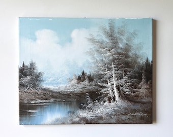 VINTAGE | winter landscape original oil painting on canvas | unframed artwork | landscape oil painting