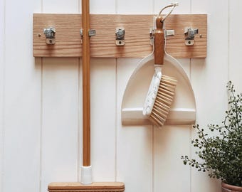 HANDMADE | wall mounted utility rack | tool holder | mop and broom holder | garage and yard tool holder | laundry room organization