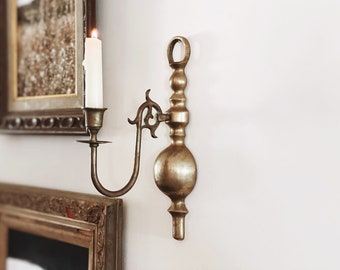 VINTAGE | pair of brass candle sconces | wall mount aged brass candlestick holders | modern cottage decor | vintage brass candle holders