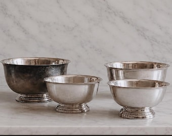 VINTAGE | Paul Revere Style Silver Plated Bowls | Decorative Pedestal Bowls of Various Sizes