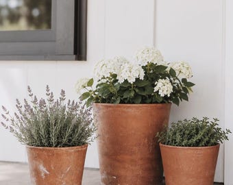 VINTAGE | Set of 3 Italian Terra Cotta Pots | Aged Clay Planters Made in Italy | European Farmhouse