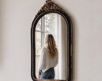 VINTAGE | Framed Wall Mirror 29 1/2" x 14 1/4" | Curved Rectangular Vertical Mirror
