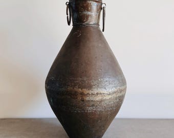 VINTAGE | Large European Copper Vessel | Primitive Tinned Copper Jug with Handles