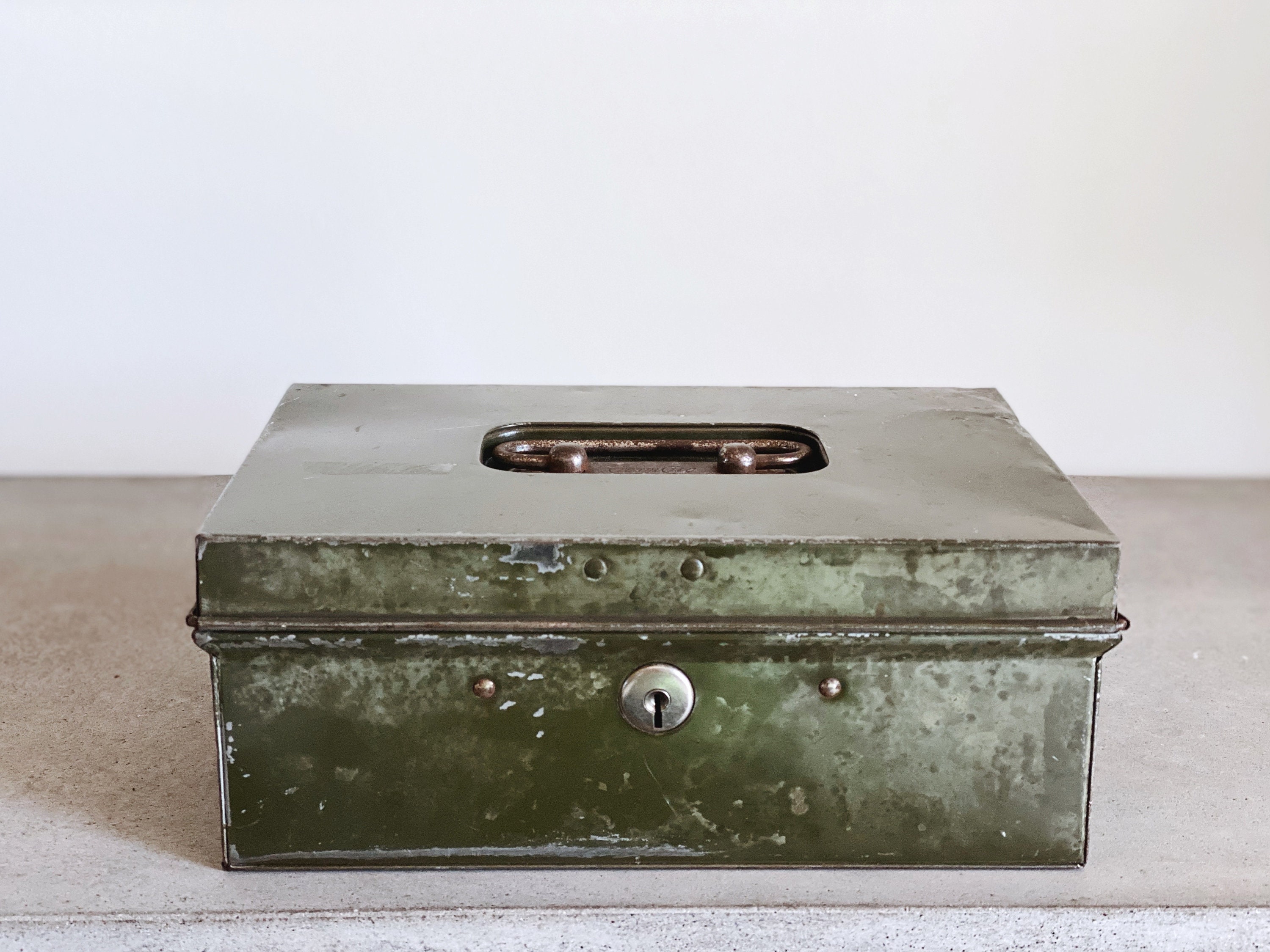 Antique Box with Key 1950s Chest box with its key Money Box with Key