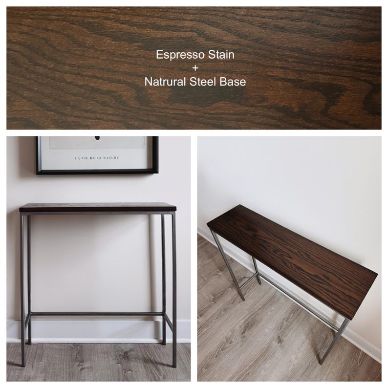 HANDMADE | Slender Open Front Accent Table | Steel + Wood Entryway Table (29x8x29.75") Espresso + Natural
