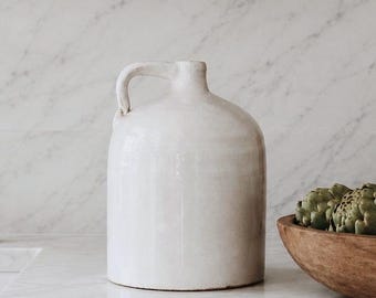 VINTAGE | Large Stoneware Jug | European Farmhouse Whiskey Jug with Handle