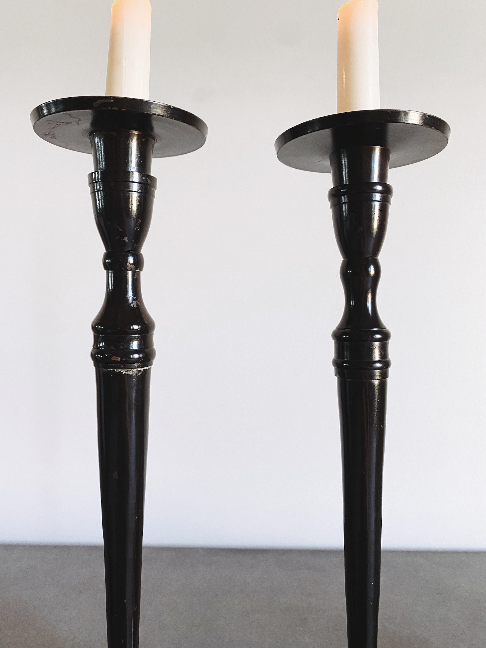 VINTAGE Pair of Large Black Candlesticks Cast Metal Candle Etsy
