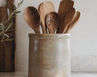 VINTAGE | Large Salt Glaze Stoneware Canister | European Farmhouse Style Decor