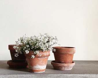 VINTAGE | assorted small terracotta pots | 4 to 5 1/2 diameter | authentic aged terracotta | European farmhouse | terracotta herb planters