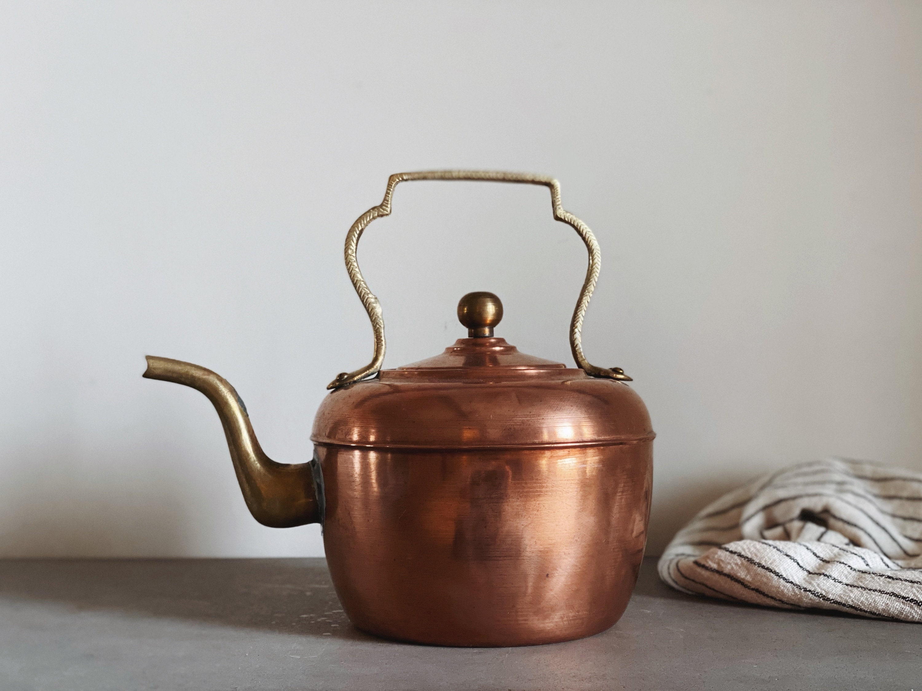 Farmhouse Vintage Copper & Brass Tea or Hot Water Kettle