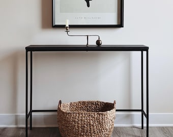 HANDMADE | Slender Open Front Console Table | Narrow Wood + Steel Entryway Table (40x8x29.75")