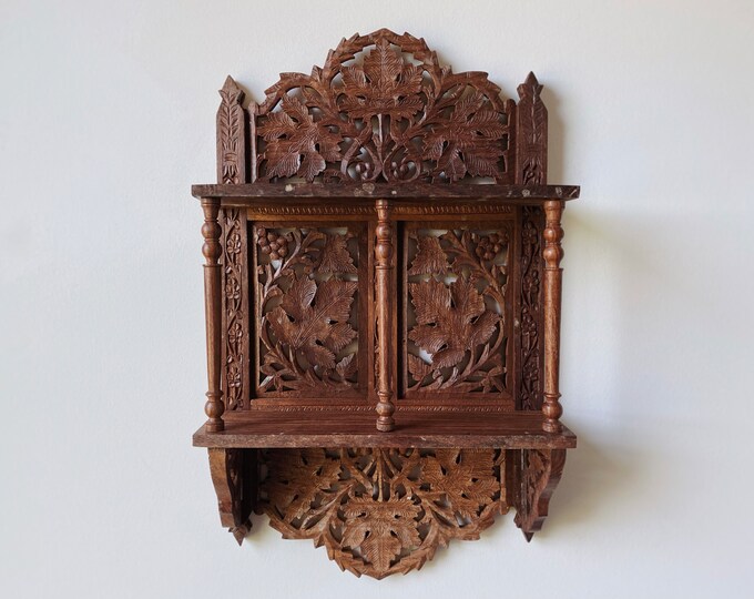 VINTAGE | Hand Carved Wood Wall Shelf | Handmade Wood Spice Rack ...